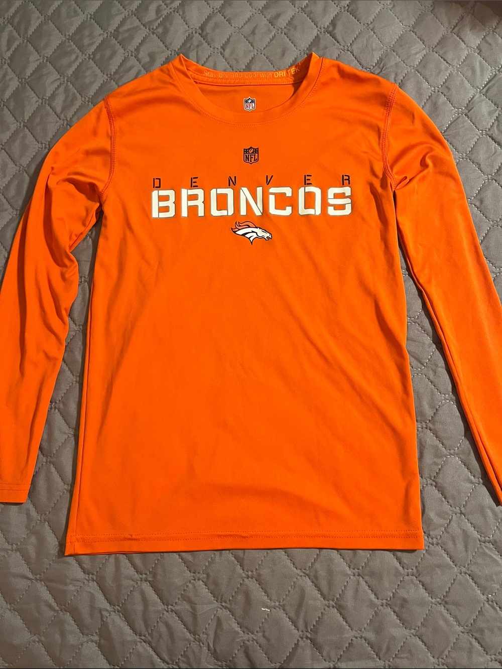 NFL Denver Broncos Long Sleeve Tee - Bright Orange with White Logo